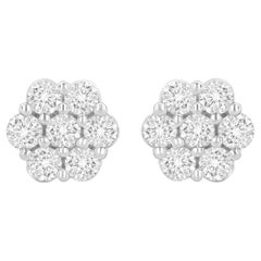 14K Weißgold 1,0 Karat Diamant-Ohrstecker mit rundem Schliff und Blumenmuster