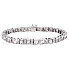 14K White Gold 10 Carat Round and Baguette Diamonds Tennis Bracelet