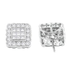 14K White Gold 1.0 Carat Round-Cut and Princess-Cut Diamond Stud Earring