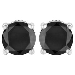 Boucles d'oreilles classiques à 4 branches en or blanc 14 carats, diamant noir taille ronde de 1,0 carat