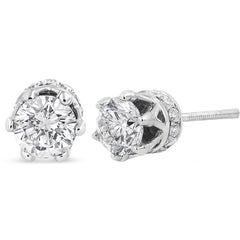 14K White Gold 1.0 Carat Round Cut Prong-Set Diamond Crown Stud Earrings