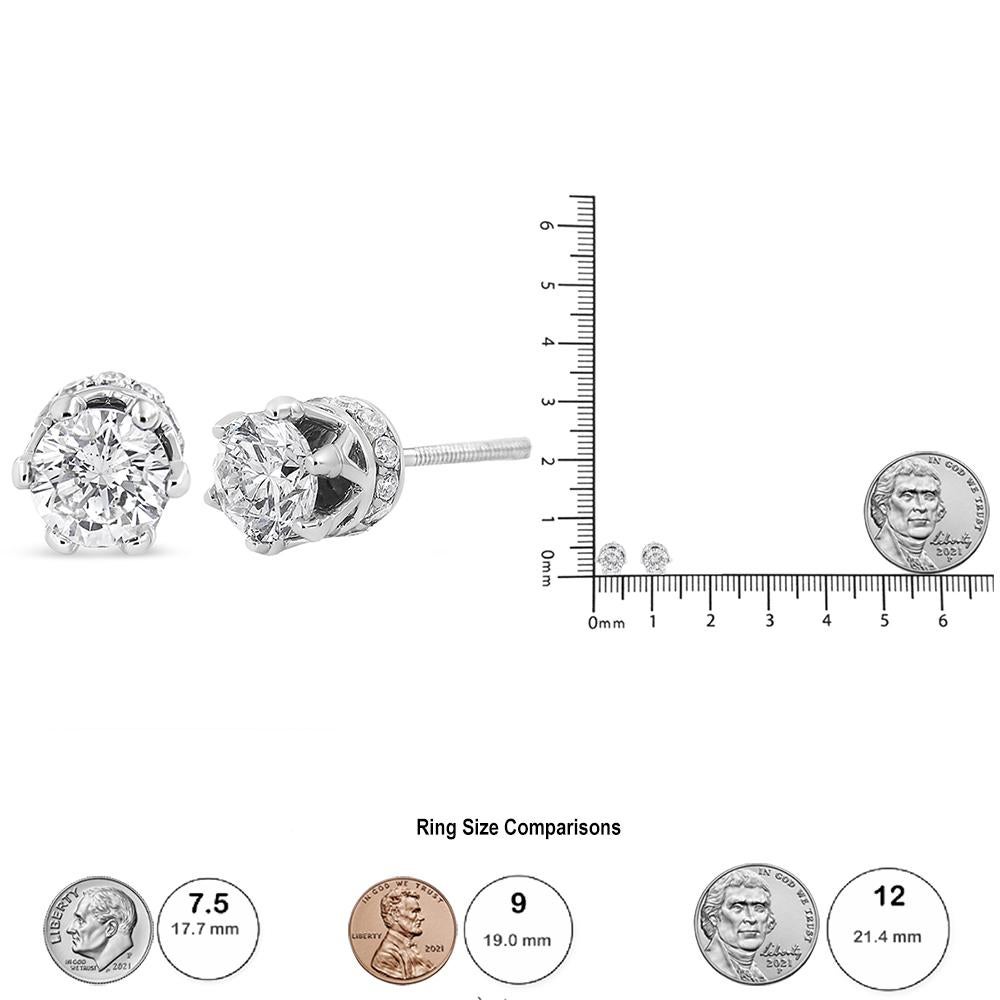 14 Karat Weißgold 1,0 Karat runder Diamant im Rundschliff in Zackenfassung Krone Ohrstecker Damen im Angebot