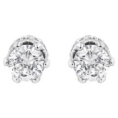 14K White Gold 1.0 Carat Round Cut Prong-Set Diamond Crown Stud Earrings
