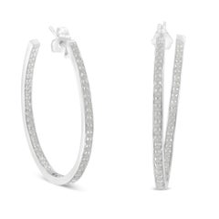 14K White Gold 1.0 Carat Round Diamond Hoop Earrings