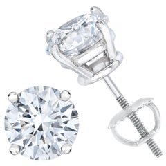 Boucles d'oreilles en or blanc 14K avec diamant solitaire de 1,0 carat