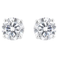 Clous d'oreilles solitaires en or blanc 14 carats avec diamants de 1,0 carat