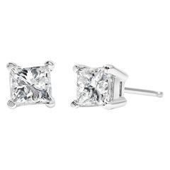 14 Karat Weißgold 1,0 Karat Quadratischer farbloser Diamant Solitär Ohrstecker