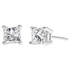 14K White Gold 1.0 Carat Square Near Colorless Diamond Solitaire Stud Earrings