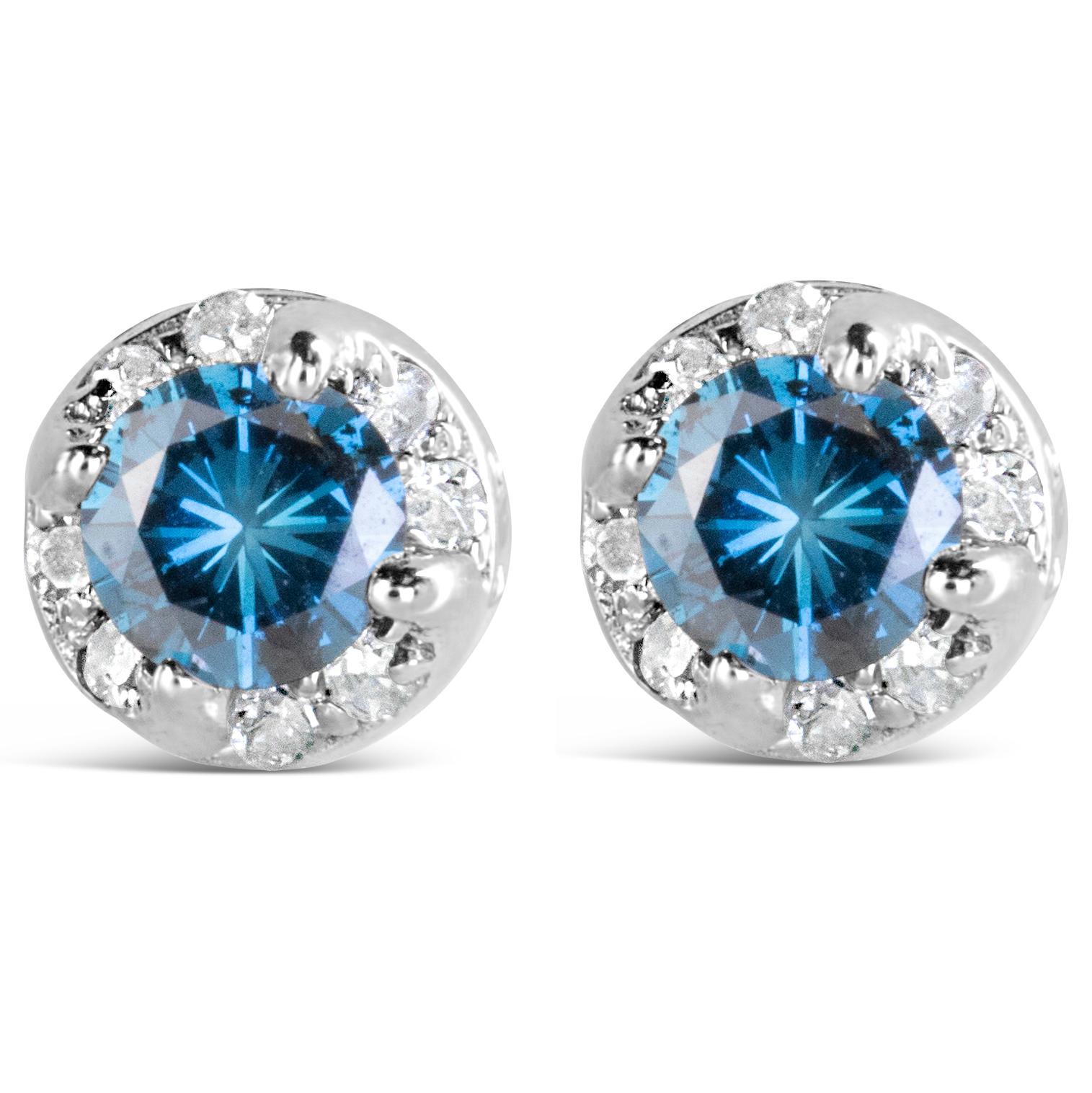 Add a pop of color to your everyday accessories with these strikingly beautiful treated blue and white diamond studs! These earrings are crafted in 14k white gold, a metal that will stay tarnish free for years to come. Two color-treated blue natural