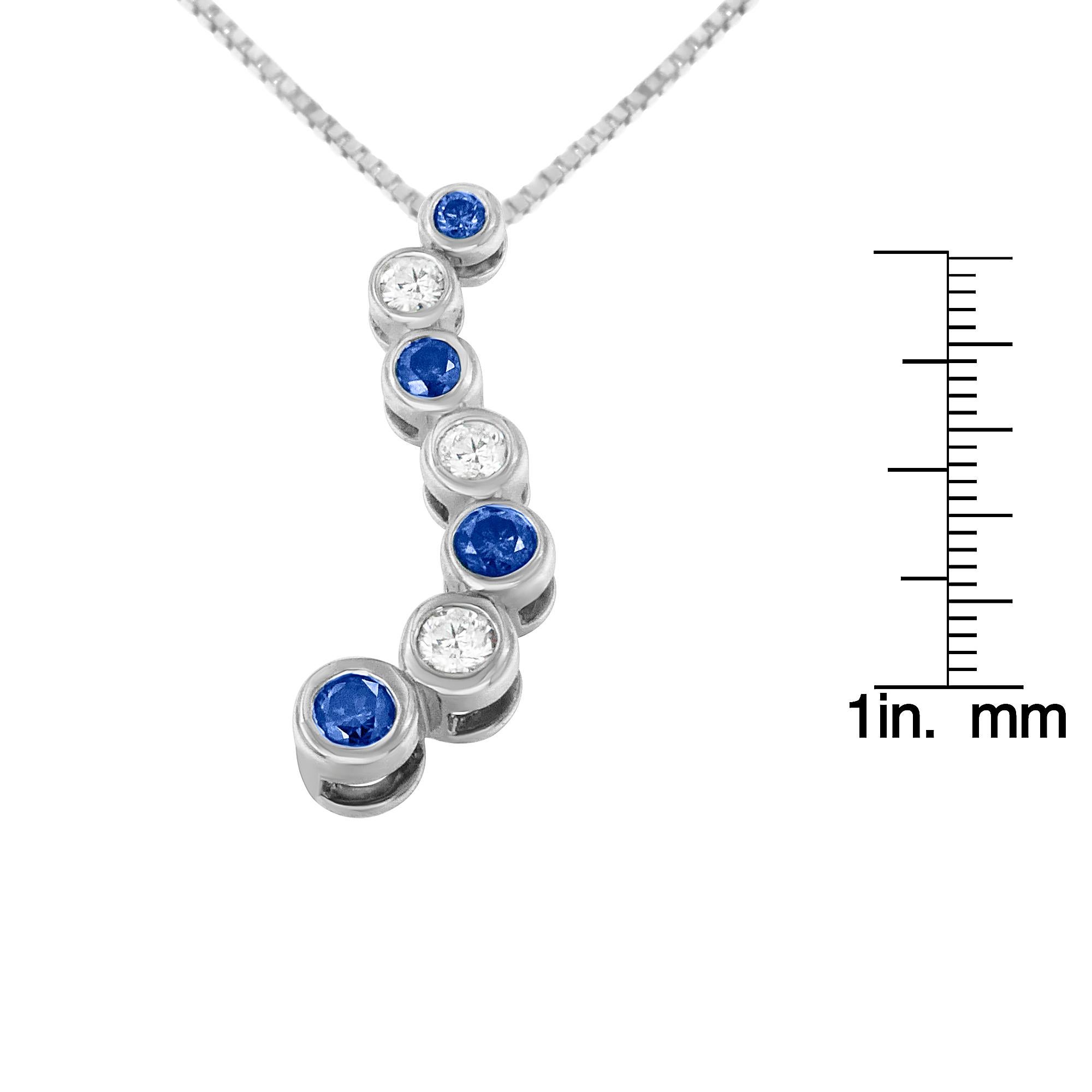 14K White Gold 1.0 Carat Treated Blue Diamond Journey Pendant Necklace In New Condition In New York, NY