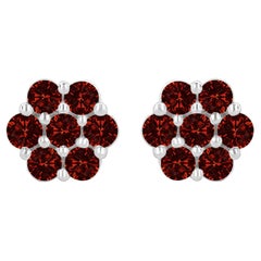 14K White Gold 1.0 Carat Treated Red Diamond 7 Stone Floral Stud Earrings