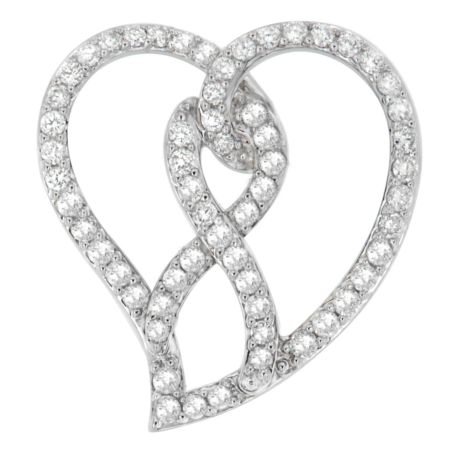 Celebrate a loved one's life with this stunning diamond pendant. Designed in the shape of a heart, and featuring bow accent in the center reminiscent of an awareness ribbon, it is crafted of 14kt white gold and polished high to shine. Choose an