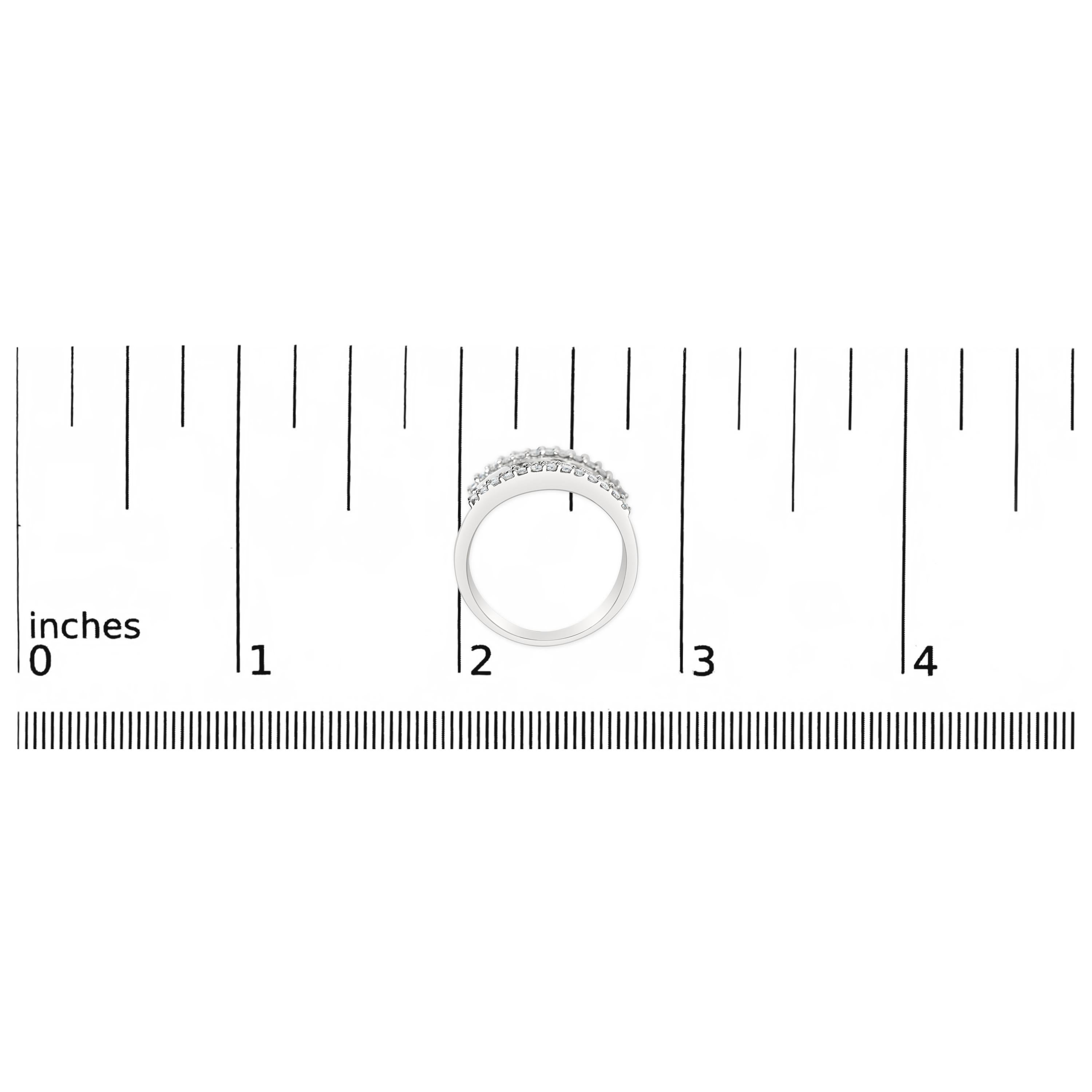 Round Cut 14K White Gold 1.0 Cttw 4 Row Round Baguette Diamond Band Ring For Sale