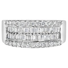 14K White Gold 1.0 Cttw 4 Row Round Baguette Diamond Band Ring