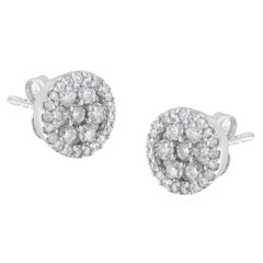 14K White Gold 1.0 Cttw Brilliant-Cut Diamond Halo-Style Cluster Stud Earrings