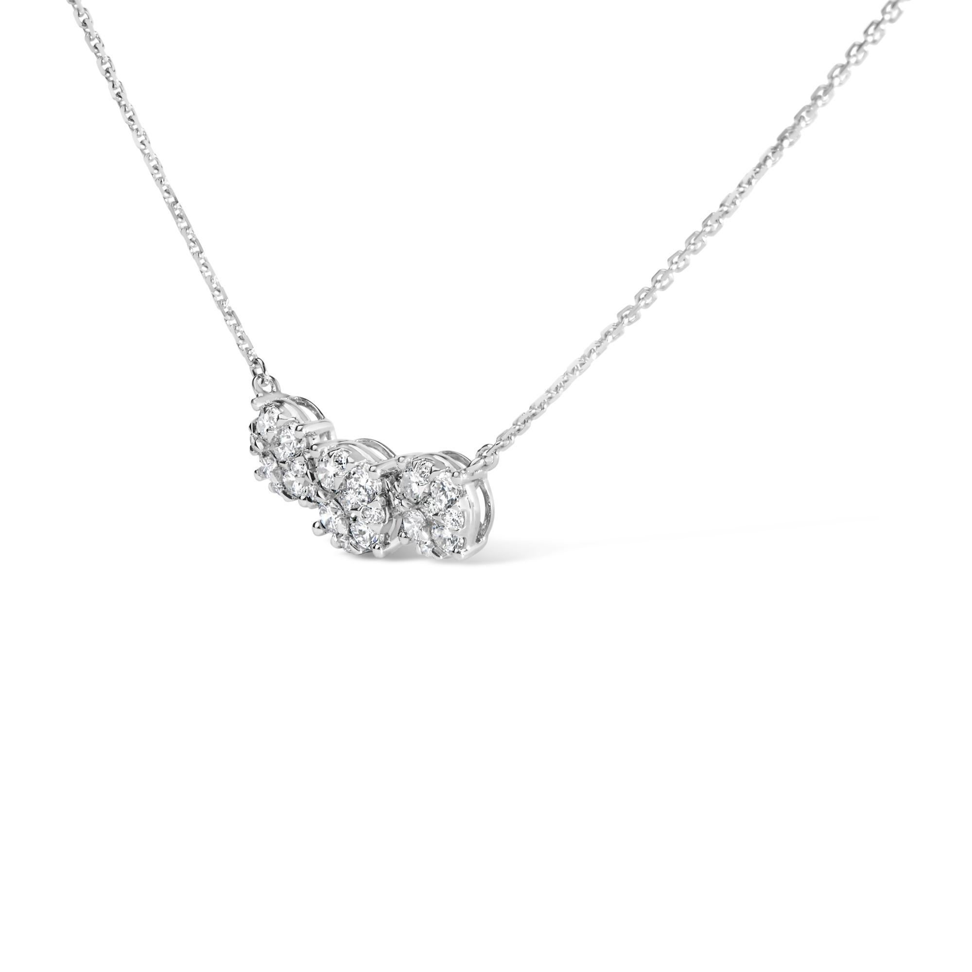 Moderne Collier grappe de 3 stations en or blanc 14 carats avec diamants 1,0 carattw