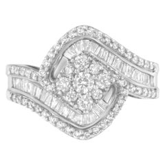 14K Weißgold 1,0 Karat Gesamtkaratgewicht Diamant Floral Cluster Verlobungsring Dreireihiger Ring