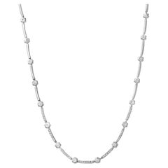 14K White Gold 1.0 Cttw Diamond Flower and Bar Station Necklace