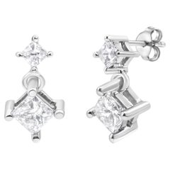 Orecchini pendenti in oro bianco 14K con doppio diamante taglio principessa da 1,0 Cttw per donna