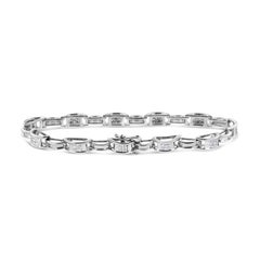 14K White Gold 1.0 Cttw Princess Diamond Alternating Link Tennis Bracelet