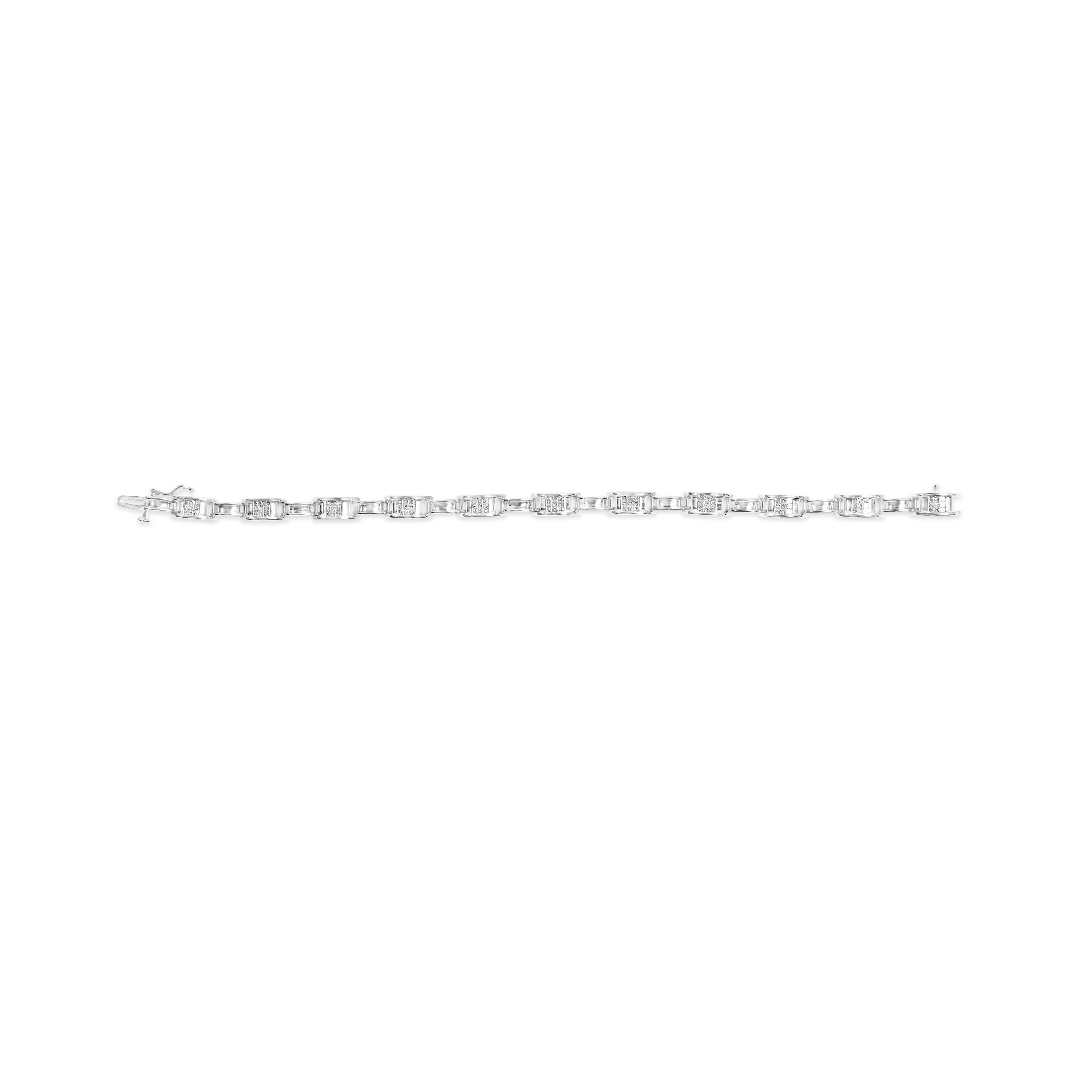 Modern 14K White Gold 1.0 Cttw Princess Diamond Alternating Link Tennis Bracelet For Sale