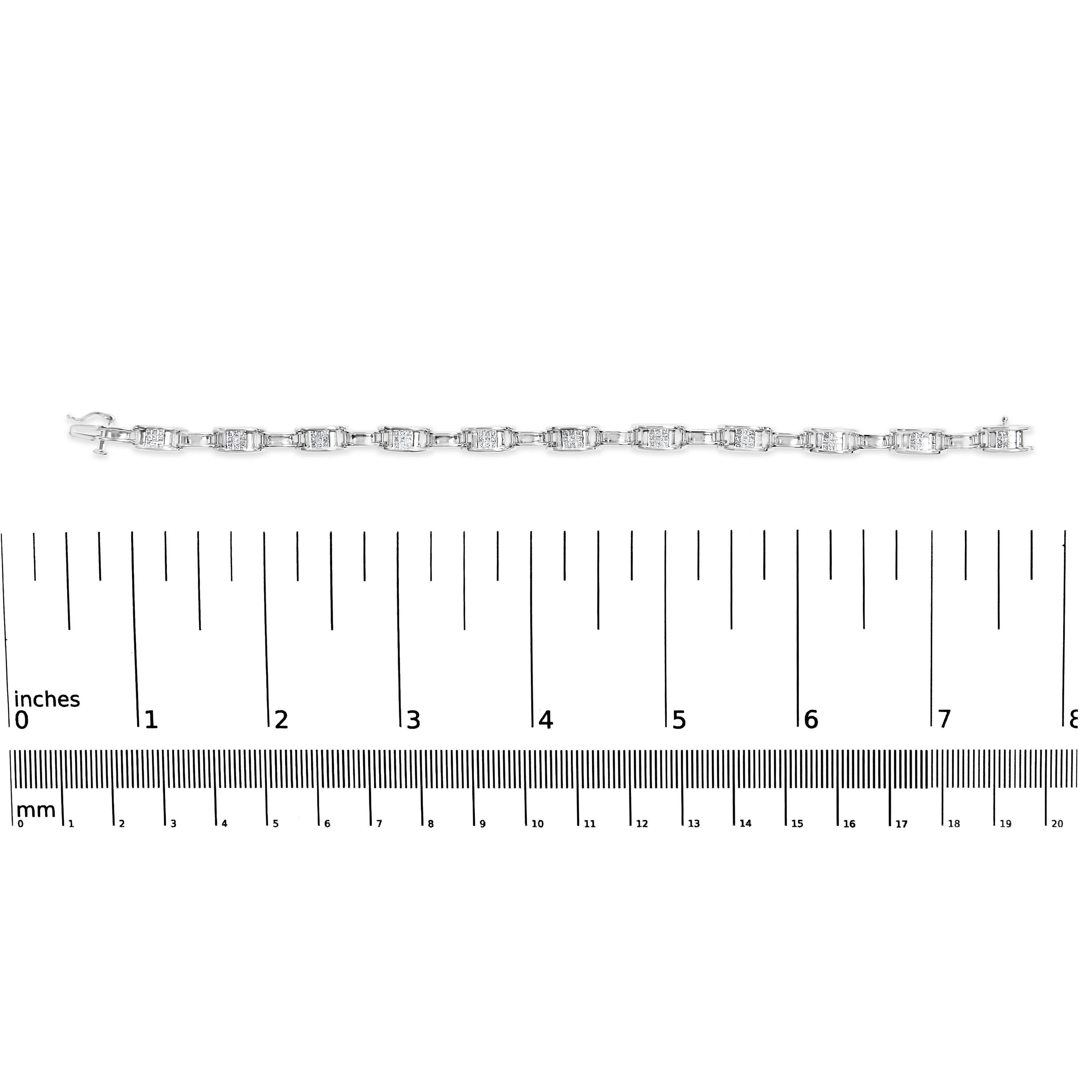 Princess Cut 14K White Gold 1.0 Cttw Princess Diamond Alternating Link Tennis Bracelet For Sale