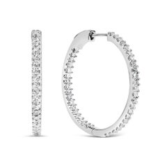 14K White Gold 1.0 Cttw Princess Diamond Inside Out Hoop Earrings