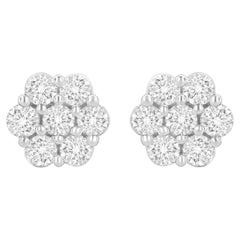 14K White Gold Prong Set Round-Cut Diamond Floral Stud Earrings