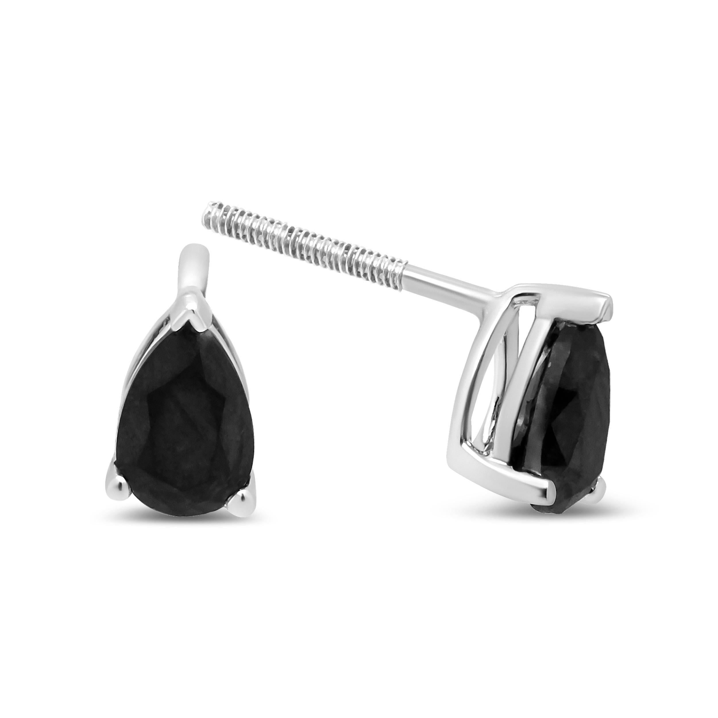 Modern 14K White Gold 1.0 Cttw Treated Black Pear Shaped Solitaire Diamond Stud Earring For Sale