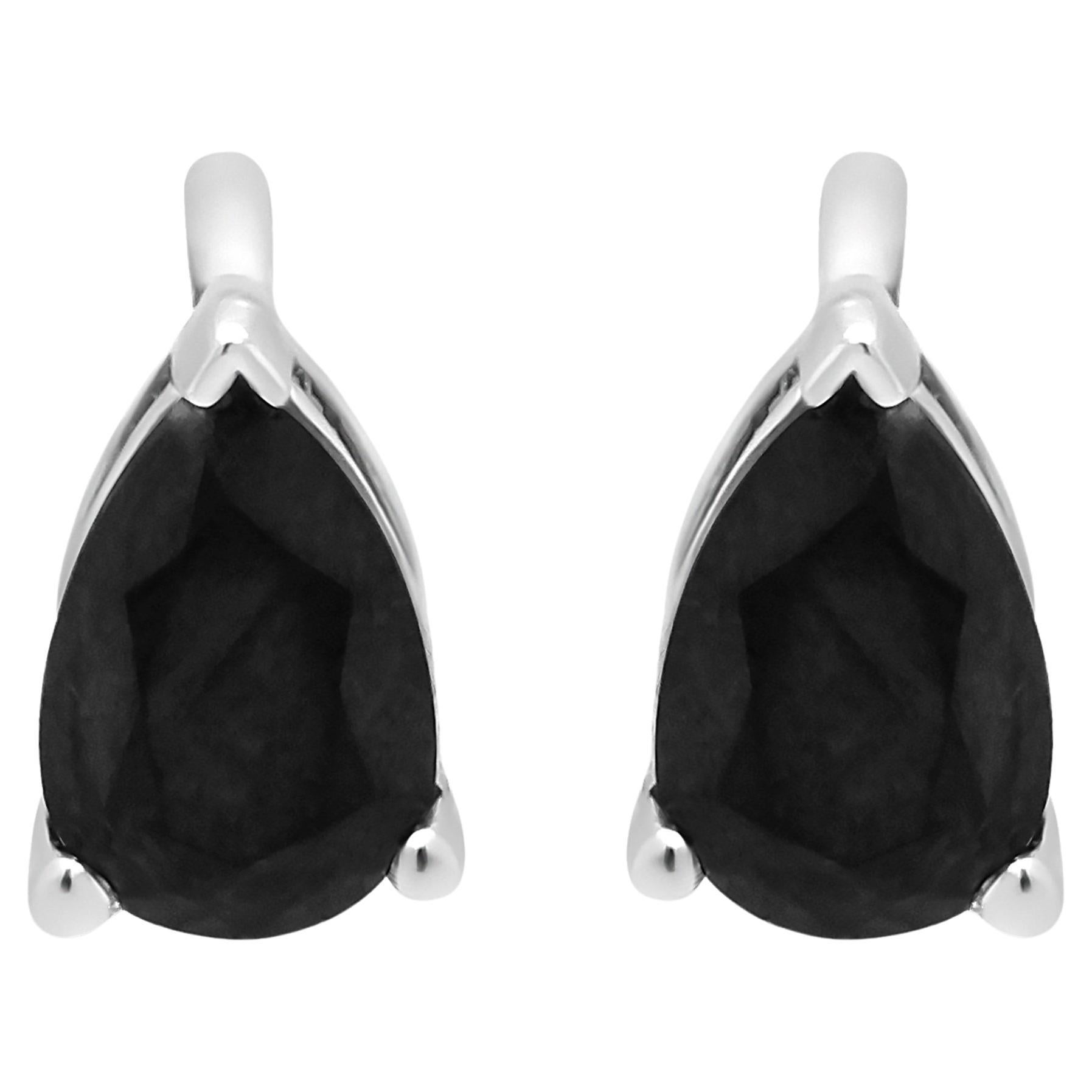 14K White Gold 1.0 Cttw Treated Black Pear Shaped Solitaire Diamond Stud Earring For Sale