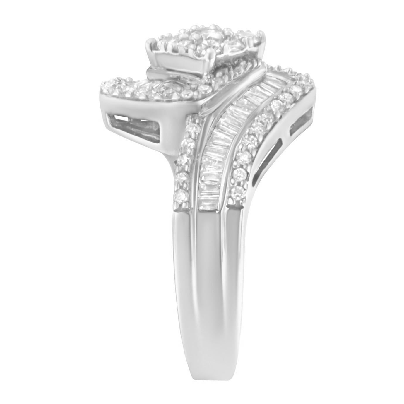 Round Cut 14K White Gold 1.00 Carat Diamond Floral Cluster Engagement or Fashion Ring For Sale