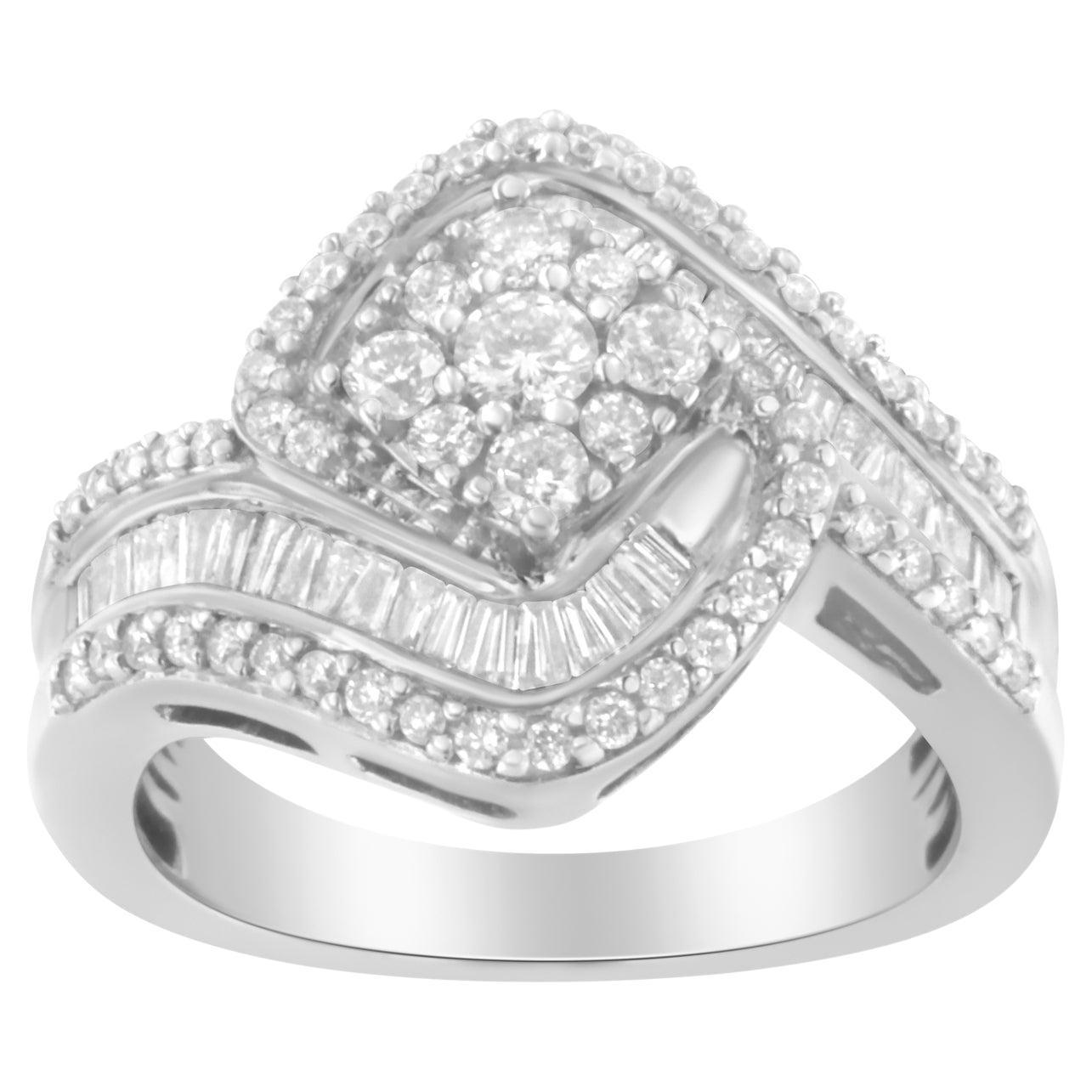 Bague de fiançailles ou de mode en or blanc 14 carats avec grappe de diamants à fleurs de 1,00 carat