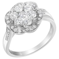 14K White Gold 1.00 Carat Floral Cluster Diamond Ring
