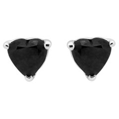 14K White Gold 1.00 Carat Heart Cut Black Diamond Stud Earrings