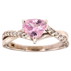 14k White Gold 1.00 Carat Heart Shape Pinkish Purple Sapphire Diamond Ring
