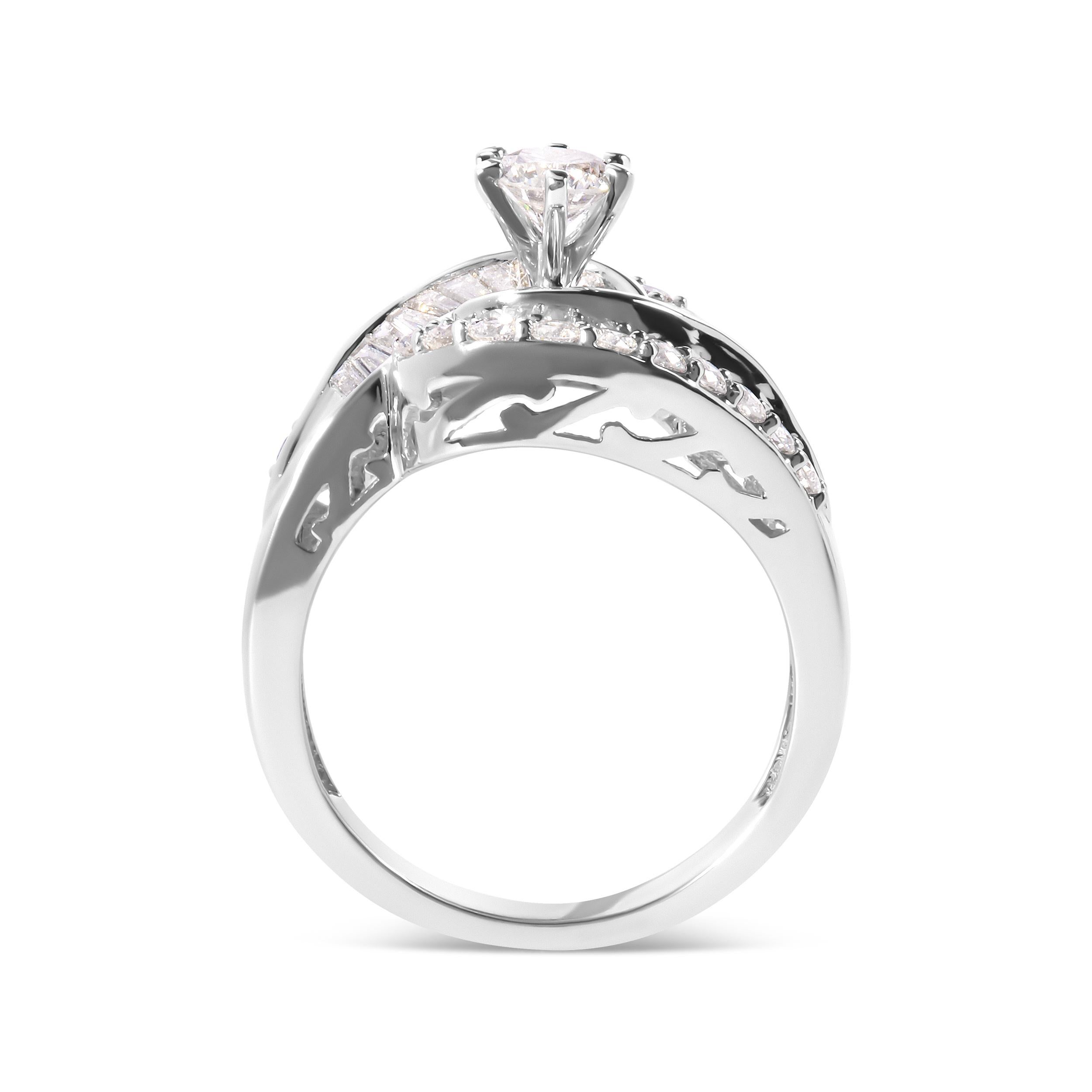 Step into a world of enchantment and grace with our mesmerizing 14K White Gold Diamond Swirl Cocktail Ring. Crafted with love and attention to detail, this ring showcases the brilliance of natural diamonds in a symphony of round and baguette cuts. A