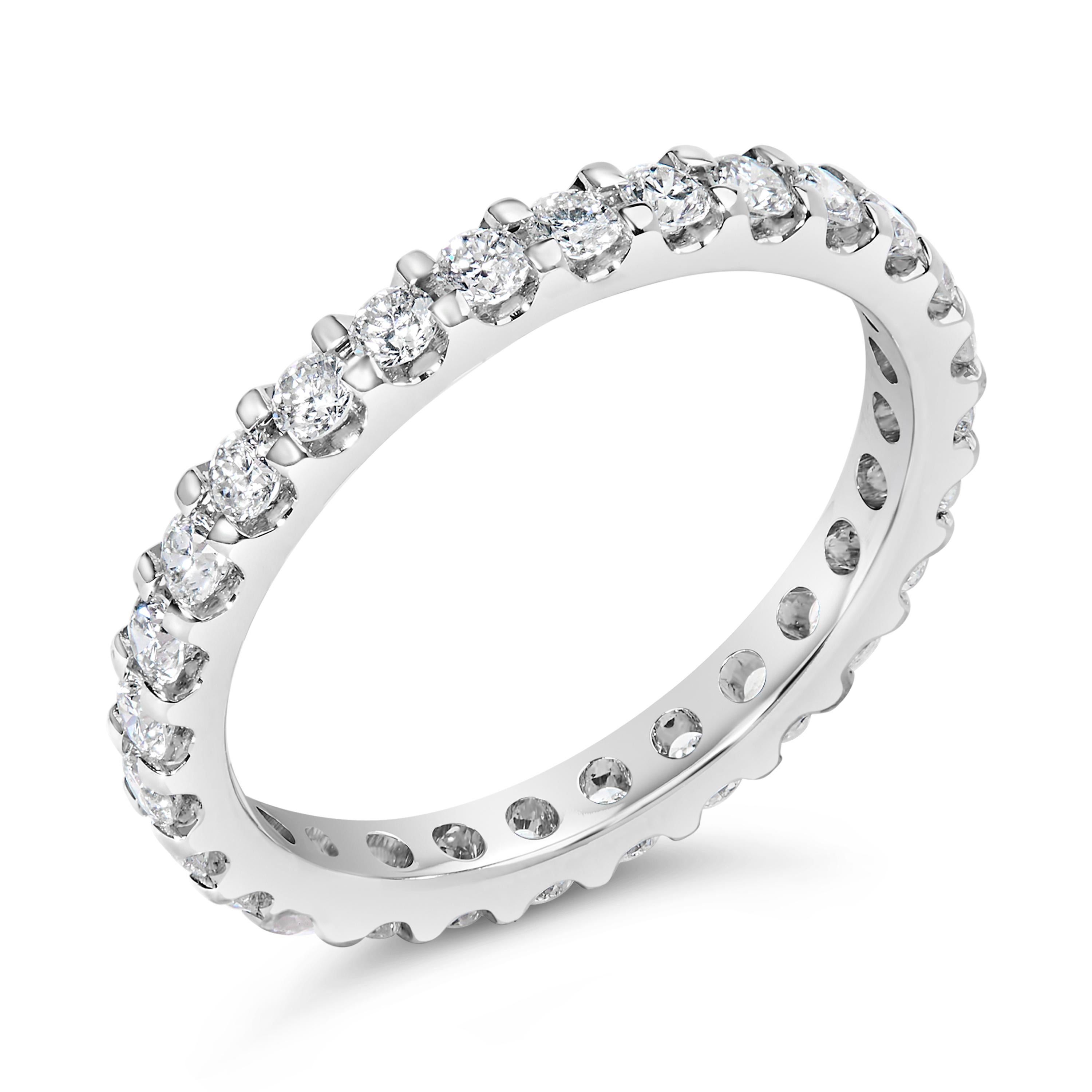 Anello a fascia per l'eternità in oro bianco 14K con diamanti rotondi incastonati da 1,00 ct. 2