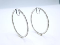 14K White Gold 1.00 CTW Diamond Large Hoop Earrings