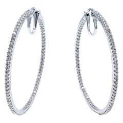 14K White Gold 1.00 CTW Diamond Large Hoop Earrings