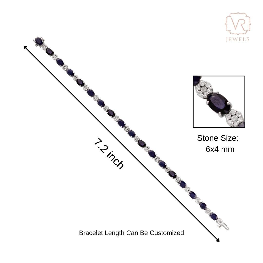 Pulsera de tenis con racimo de zafiros azules y diamantes en oro blanco de 14 quilates para mujer de 10,05 quilates en venta 9