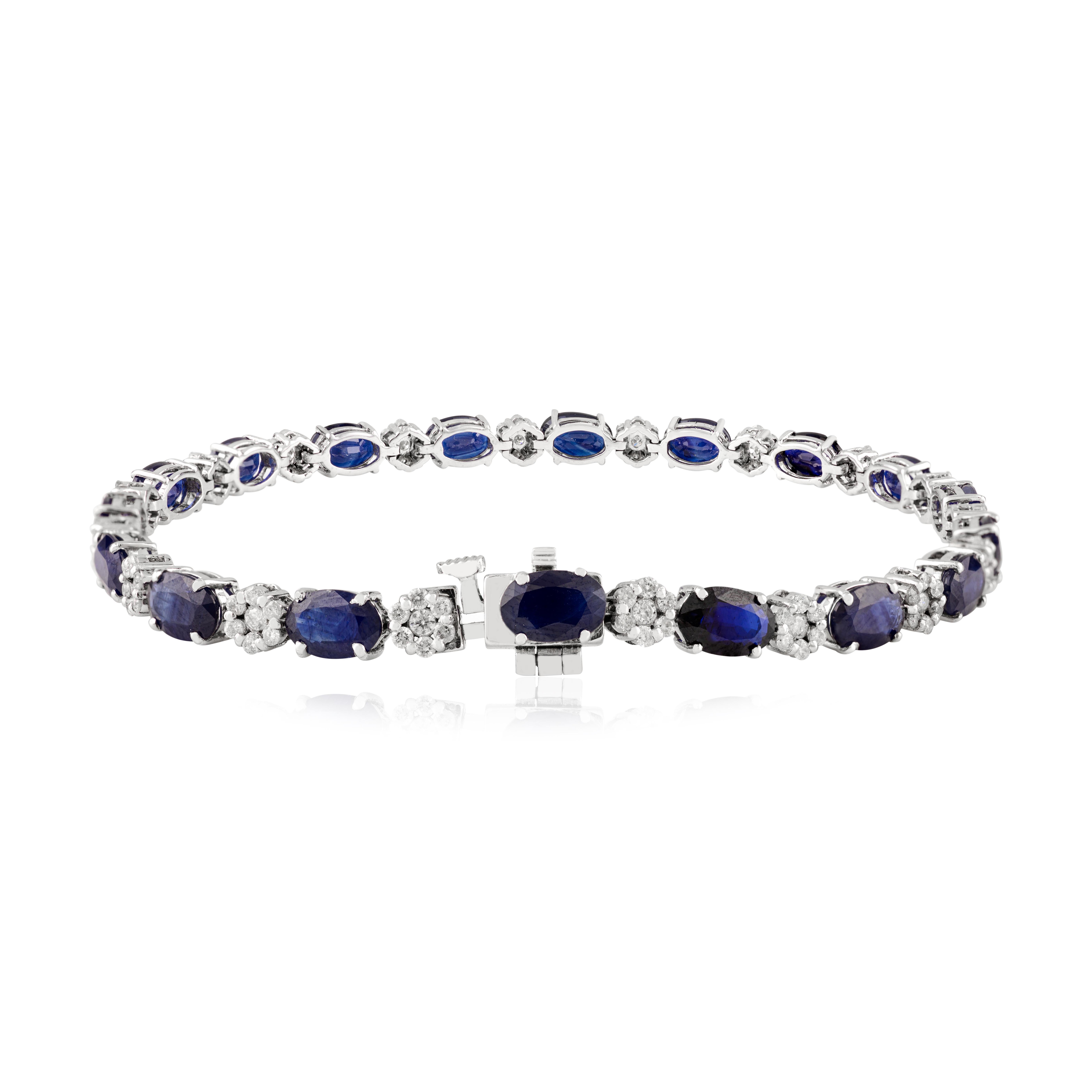 Pulsera de tenis con racimo de zafiros azules y diamantes en oro blanco de 14 quilates para mujer de 10,05 quilates Moderno en venta