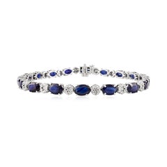 Pulsera de tenis con racimo de zafiros azules y diamantes en oro blanco de 14 quilates para mujer de 10,05 quilates
