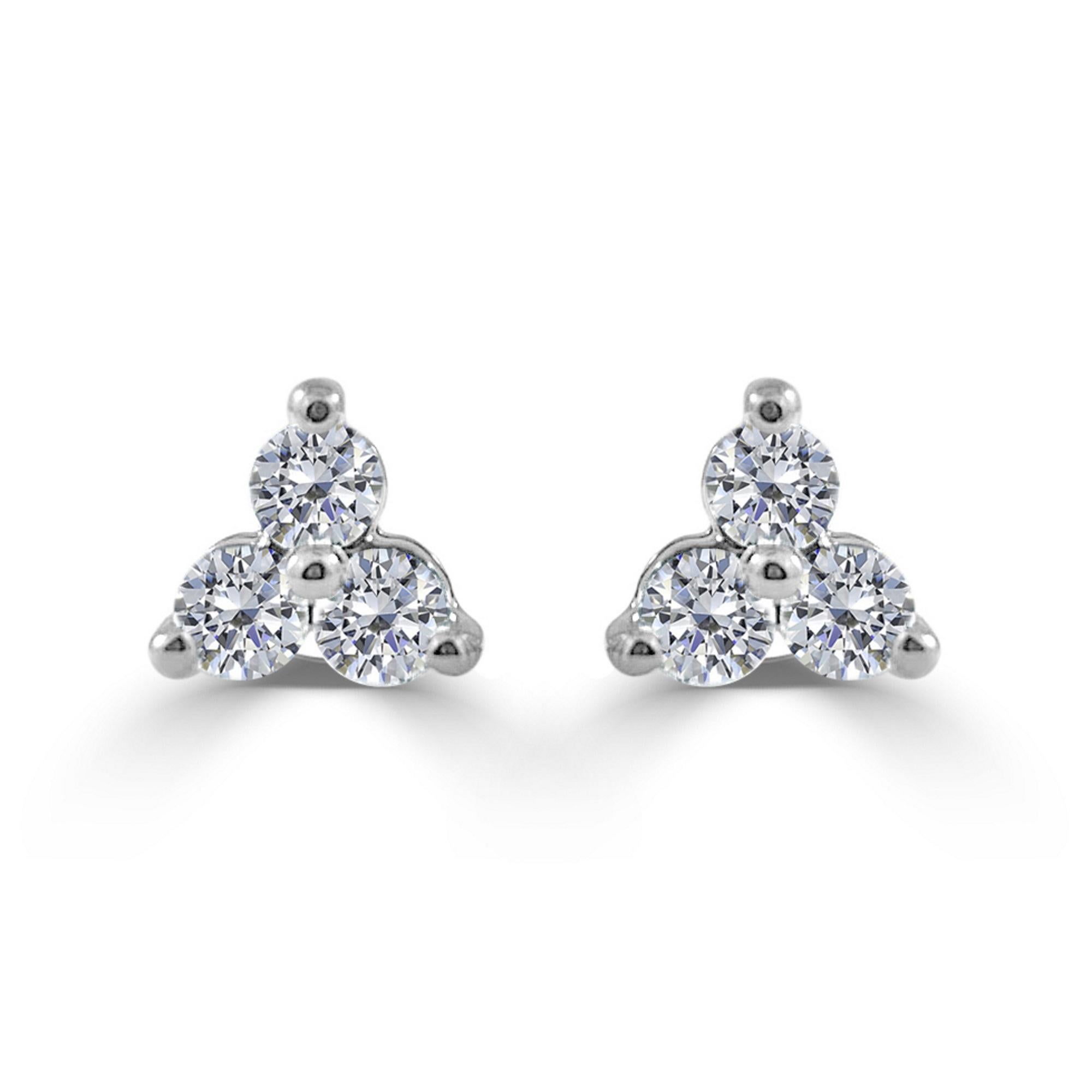 Contemporary 14K White Gold 1.00ct Diamond 3 Stone Earrings for Her For Sale