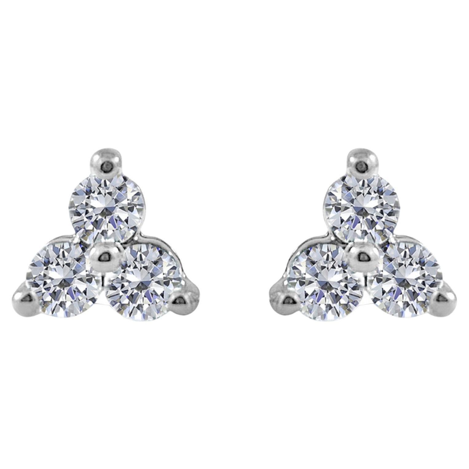 14K White Gold 1.00ct Diamond 3 Stone Earrings for Her For Sale