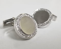 14 Karat White Gold 1.00 Carat Diamond Cufflinks with Brushed Finish