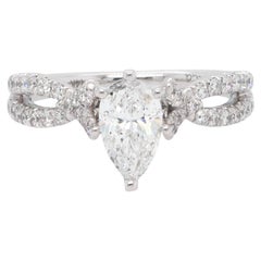 14k White Gold 1.00ct GIA Certified Natural Pear Shape Diamond Engagement Ring