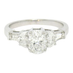 14k White Gold 1.00ct GIA Cushion Diamond Engagement Ring w/ Half Moon Baguettes