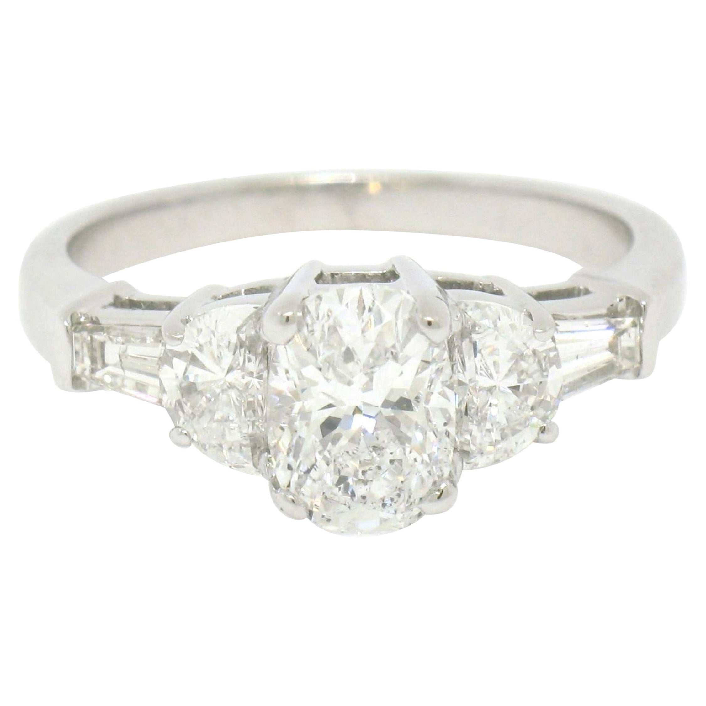 14k White Gold 1.00ct GIA Cushion Diamond Engagement Ring w/ Half Moon Baguettes