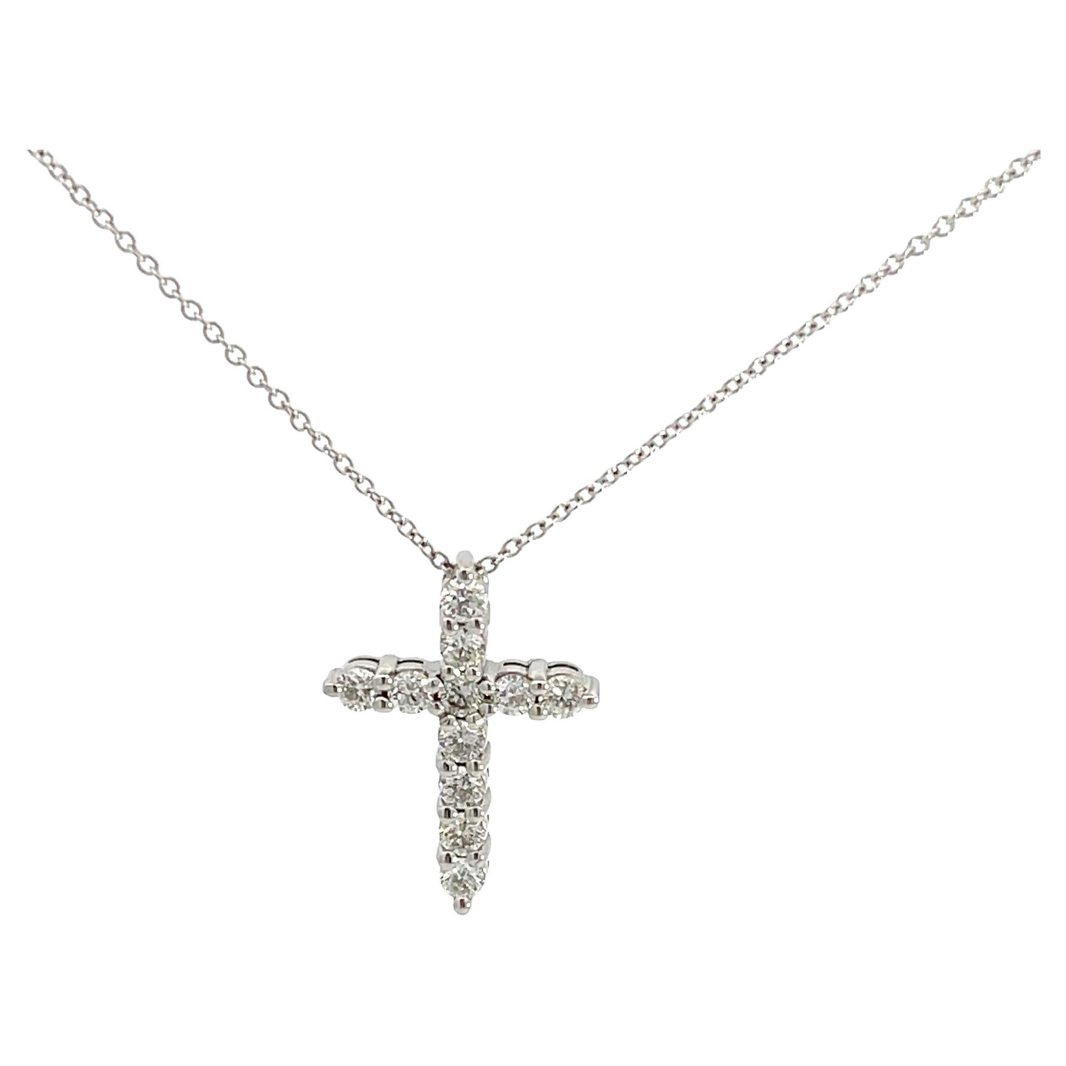 14K White Gold 1.00ctw Diamond Cross Pendant For Sale