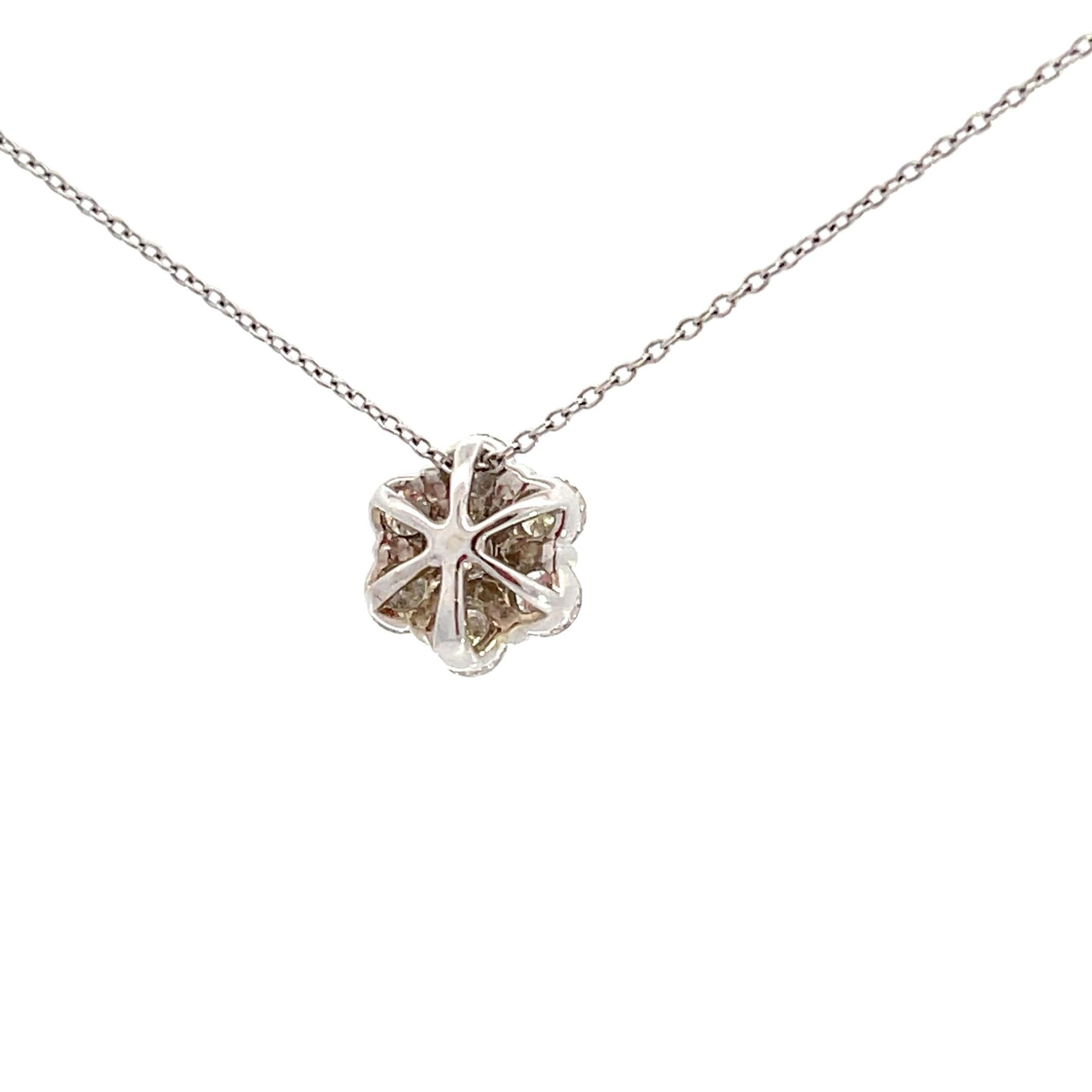 Modern 14K White Gold 1.00ctw Diamond Flower Cluster Pendant For Sale